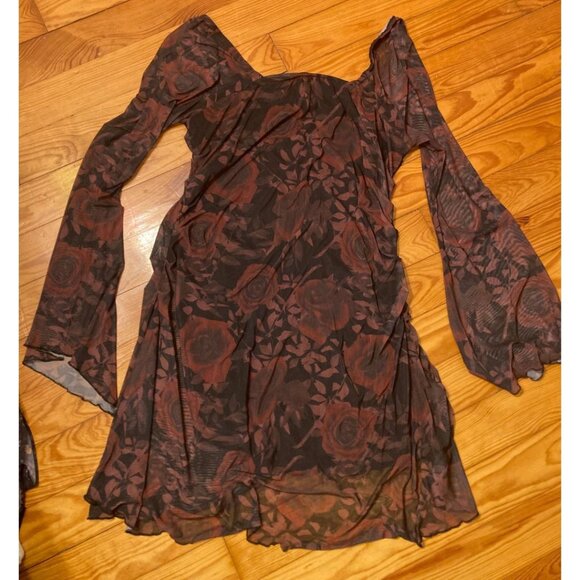 Cosmic Aura Crimson and Black Rose Pattern Mesh Dress - Picture 3 of 4